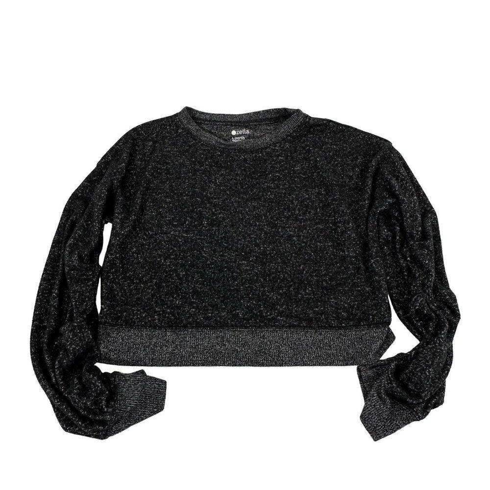 * Zella Ruched Sleeve Pullover Charcoal Size Girls Large (10/12) Cropped
